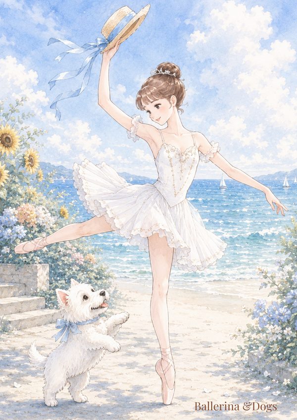 バレリーナと犬のイラスト