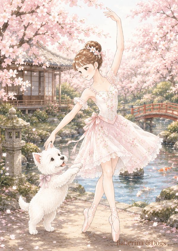 バレリーナと犬のイラスト