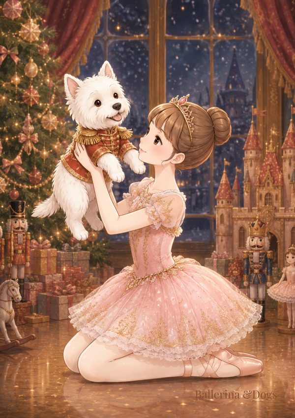 バレリーナと犬のイラスト